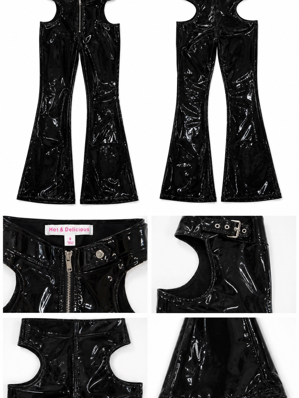 Hot & Delicious Black Patent Flare Overalls for Kids